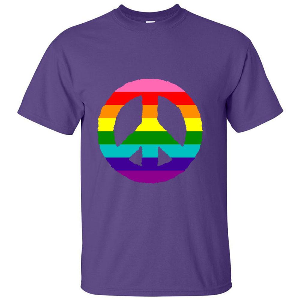 Rainbow Peace Sign on Purple T-Shirt:  Show Your Pride!  Sizes S-5XL - FabulousLife