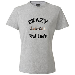 CRAZY CAT LADY Fitted T-Shirt, Choose Pink, White, Gray - FabulousLife