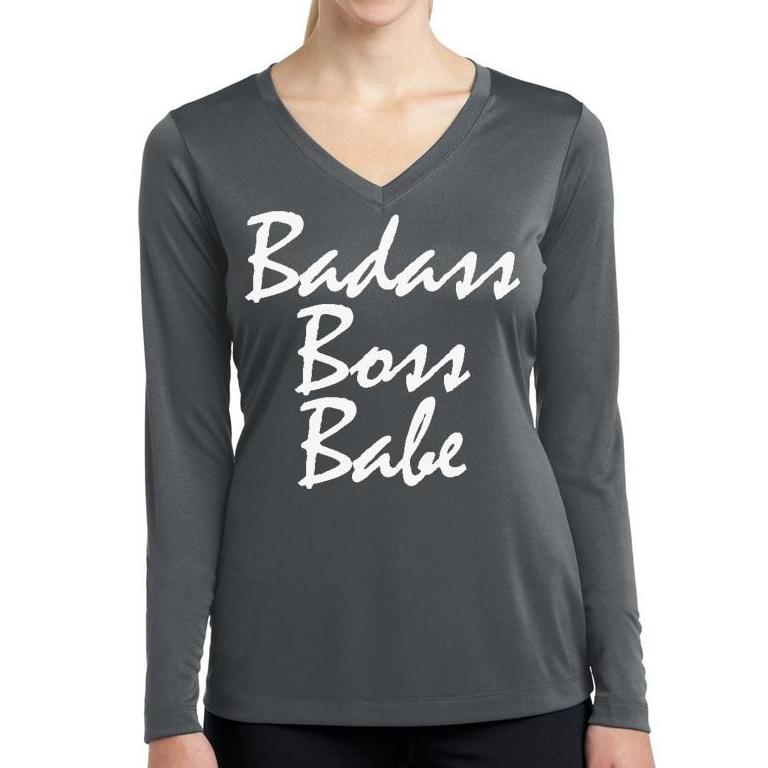 BADASS BOSS BABE!  Long-Sleeve Performance V-Neck T-Shirt - FabulousLife