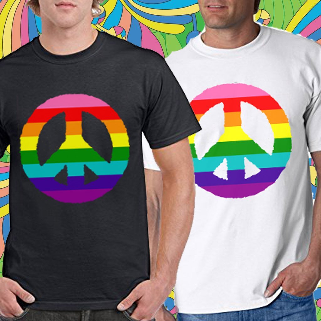 Rainbow Peace Sign Cotton T-Shirt in Black or White.  Show Your Pride! Sizes S-3XL - FabulousLife
