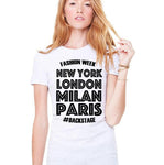 FASHION WEEK BACKSTAGE Slim Fit T-Shirt,  White, Turquoise, or Silver - FabulousLife