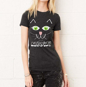 MEOW!  Black Cat Halloween Fitted Favorite T-Shirt Exclusive Design, FREE SHIPPING! - FabulousLife