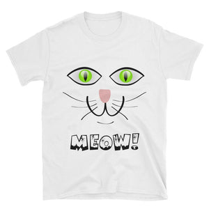 "MEOW" Short-Sleeve Unisex T-Shirt, Smiling Cat Face! - FabulousLife