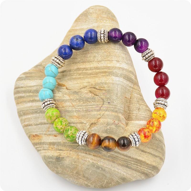 Chakra Bead Bracelet: Beads Representing the 7 Chakras, Healing Crystals, Silver Charms - FabulousLife