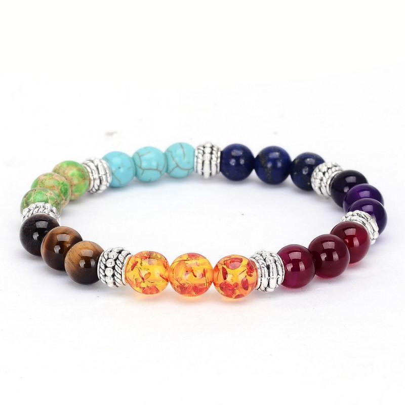 Chakra Bead Bracelet: Beads Representing the 7 Chakras, Healing Crystals, Silver Charms - FabulousLife