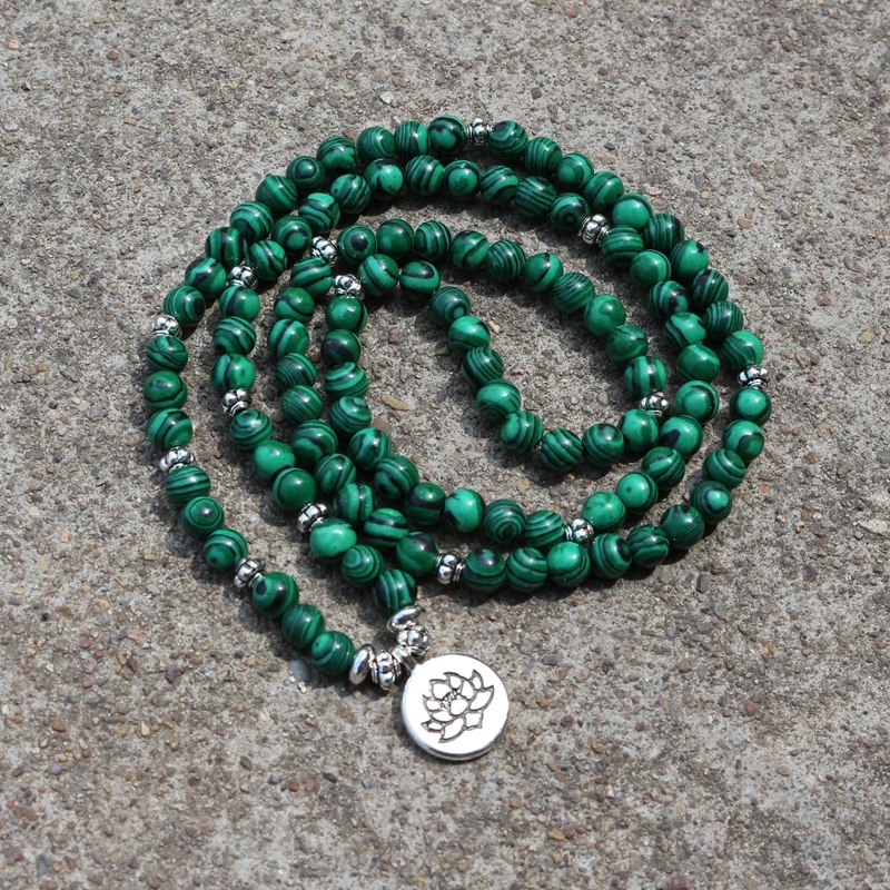 108 Malachite Prayer Beads Mala, Wear As Bracelet, Necklace, Meditation - FabulousLife