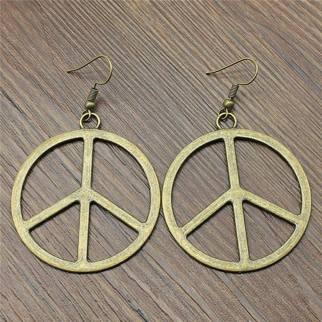 Peace Sign Earrings:  Vintage Boho Style, Choose Silver or Bronze - FabulousLife