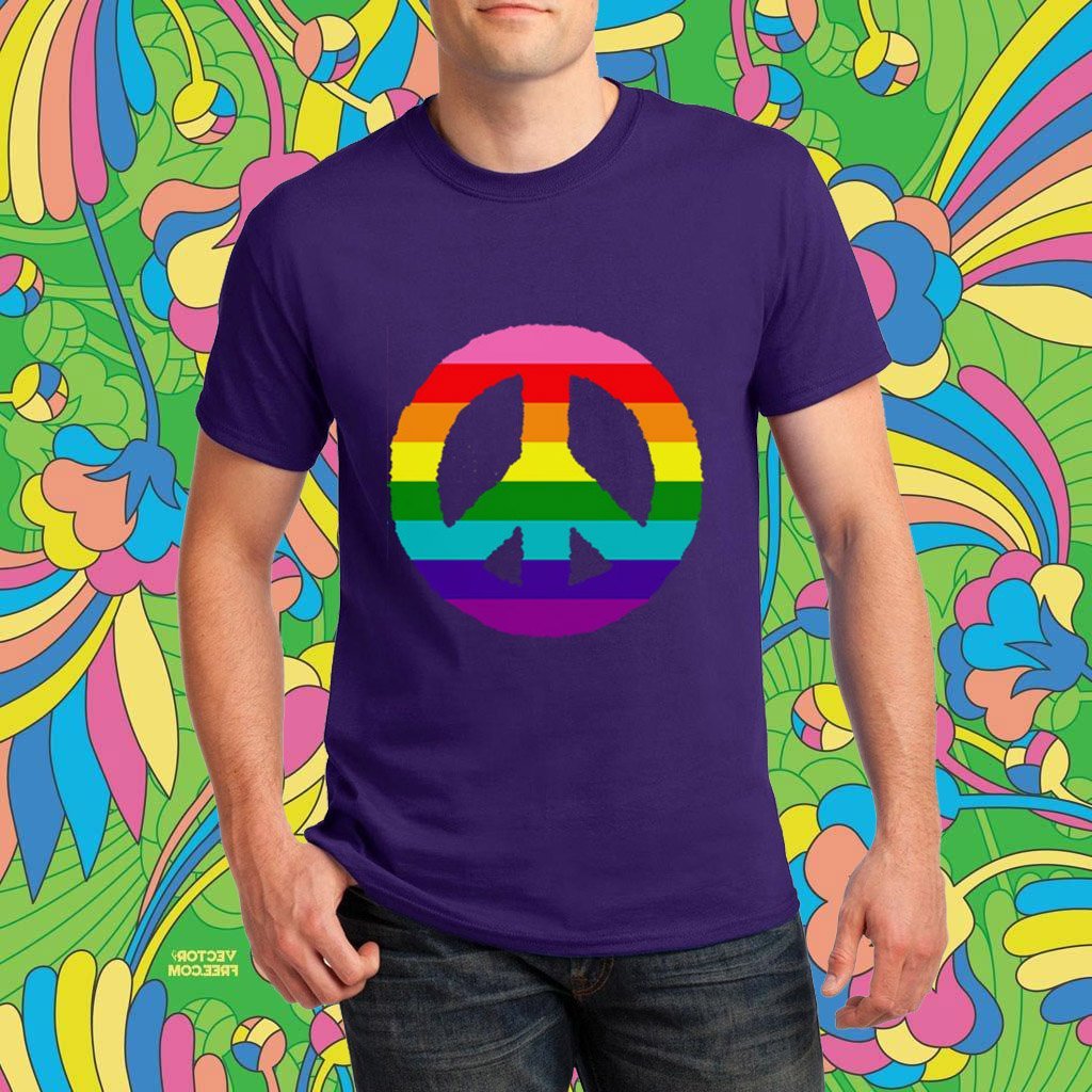 Rainbow Peace Sign on Purple T-Shirt:  Show Your Pride!  Sizes S-5XL - FabulousLife